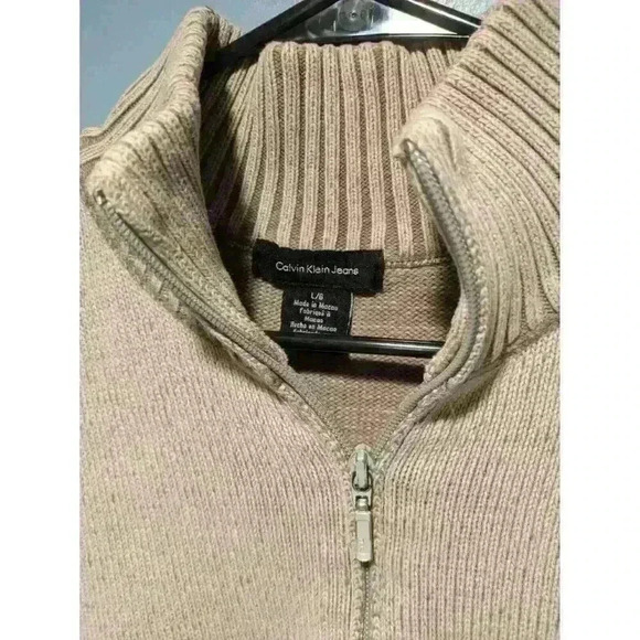 Calvin Klein Sweatshirt Zip Crewneck Beige Size Large - Picture 3 of 6